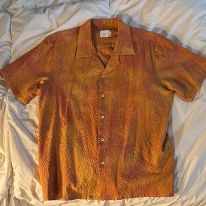 Some Leon Dore Men's Orange tyedyed seersuckerTextured Short Sleeve Shirt